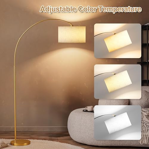 A Modern Floor lamp with Remote Control, Featuring a Large Drum-Shaped Shade, Ideal for use as a freestanding Corner lamp in Living Rooms, bedrooms, and Dining Areas (Classic-Golden) - Image 5