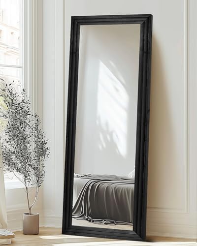 65x22in Full Length Mirror, 3-Tier Stepped Solid Wood Frame, Black - Image 5