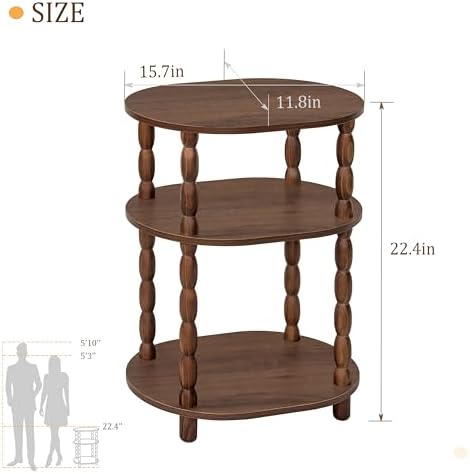 MaxSmeo Small Side Table, 3-Tier Small End Table, Modern Oval Night Stand Accent Table for Living Room, Bedroom, Walnut Brown - Image 3