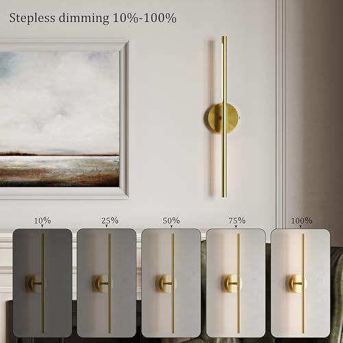 32" Battery Operated Wall Sconce Set of 2, 350° Rotating Lamp, Gold - Image 5