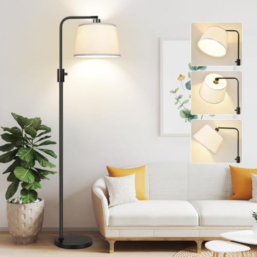 Nintiue 【Upgraded】 Dimmable Floor Lamp, 1000 Lumens LED Bulb Included, Arc Floor Lamps for Living Room Modern Standing Lamp with Linen Shade, Tall Lamp for Bedroom Office Reading Dining Room- Black by Nintiue