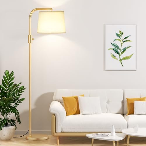 Ambimall Fully Dimmable Floor Lamp - Floor Lamps with 9W LED Bulb, Standing Lamps for Living Room with Adjust Head, Modern Standing Tall Light Rotary Switch for Office(Gold and Beige) by Ambimall