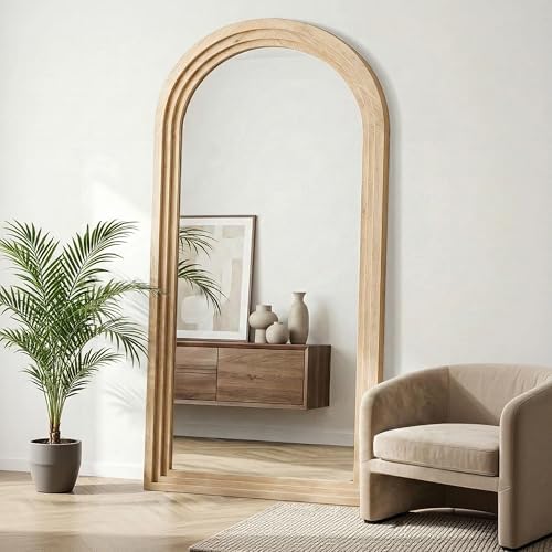 Delma Arched Full Length Mirror with Stand, 75x35 Natural Wood Floor Mirror - Image 6