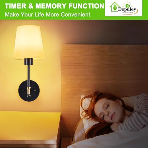 Depuley Battery Operated Wall Sconce: Set of 2 Wireless Wall Lights with Remote for Bedroom - Rechargeable 15 Colors Black and Gold Wall Lamp for Living Room Hallway - Image 6