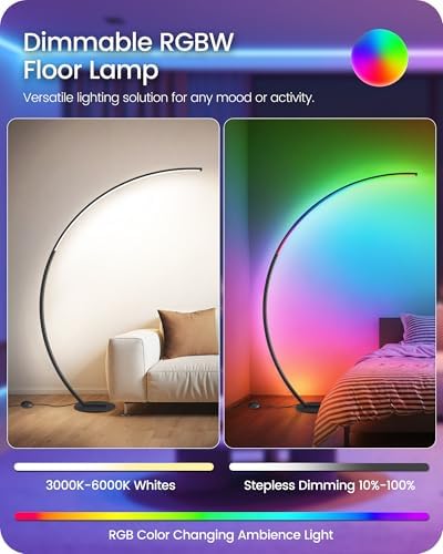 75" RGBW Corner Floor Lamp, Dimmable Arc Lamp with Remote & Foot Control - Image 4