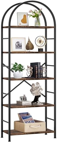 Shintenchi Bookshelf, Arched Bookshelf 5 Tier Bookcase, Tall Shelf for CDs/Books, Home Office Shelf Storage Organizer, Modern Book Shelf for Bedroom/Living Room, Brown by Shintenchi%7CFurnitureMadeforRealLife