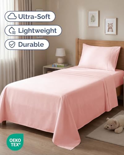 Twin Size 3 Piece Sheet Set - Comfy Breathable & Cooling Sheets - Baby Pink - Image 2