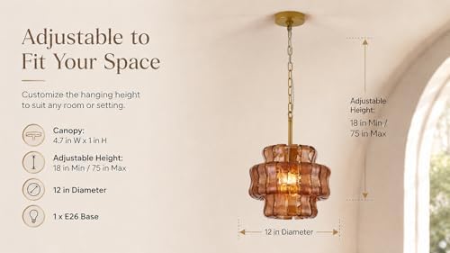 3-Tier 12 Inch Amber Crystal Glass Chandeliers, Modern Gold Luxury Round 1 Lights Hanging Pendant Light Fixture, for Dining Living Room, Bedroom, Foyer, Entryway(Included E26 Bulbs) - Image 6