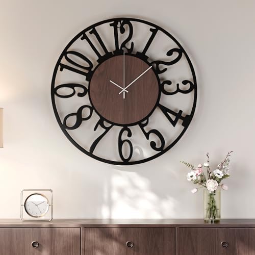 Cuspin Large Wall Clock for Living Room, 24 Inch Wood Metal Farmhouse Clock by Cuspin