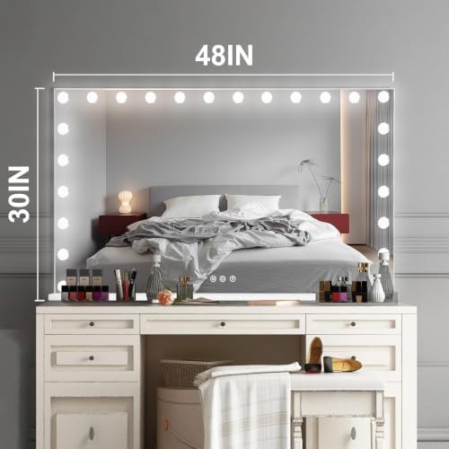 Ratsamee Hollywood Vanity Mirror with Lights, 24 Dimmable Bulbs, 3 Color Lights,Make Up Lighted Mirror, Aluminum Metal Frame, USB Charging Port（48" x 30"） - Image 5