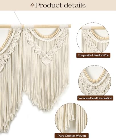 Tempospark Macrame Wall Hanging, 43"x32" Boho Wall Tapestry, Large Wall Art for Bedroom, Living Room, Dining Room, Nursery, Gallery, Office (Wood Bead) - Image 5