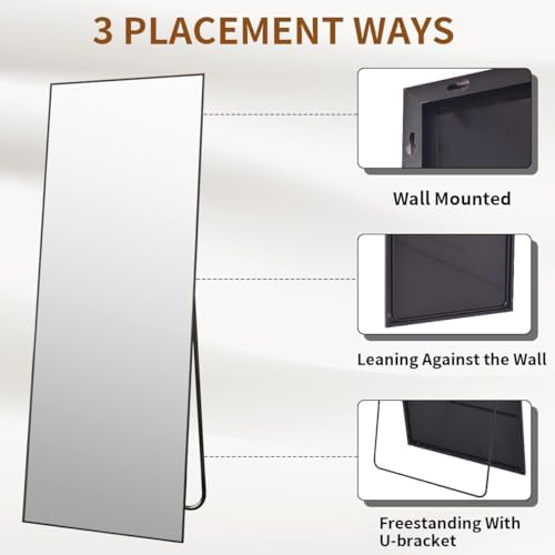 VooBang Full Length Mirror, 71" x 26" Floor Mirror with Stand, Aluminum Alloy Frame Full Body Mirror, Standing Hanging or Leaning Against The Wall for Bedroom Living Room, Black - Image 6