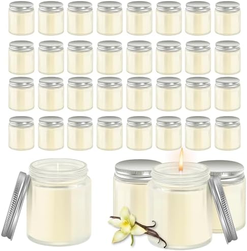 36 Pcs 4 Oz Mason Jar Candles, Vanilla Scented Soy Candles Bulk Set for Stress Relief and Relaxation, Great Favors for Wedding, Christmas, Housewarming Gifts (Silver, Vanilla, 36) by Unknown