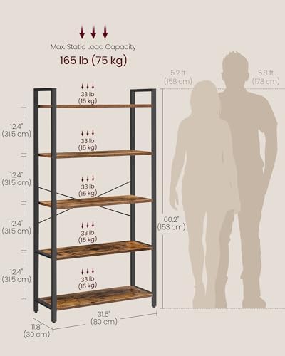 VASAGLE 5-Tier Bookshelf, Bookcase with Shelves, Storage Shelf, Living Room - Image 3