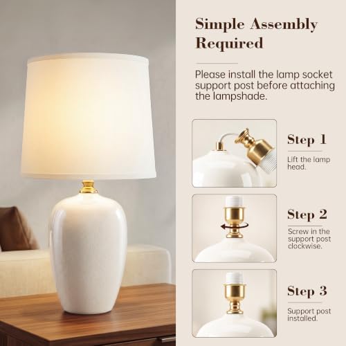 Dawnwake 19.1" Ceramic Table Lamps Set of 2 for Bedroom Living Room,White - Image 3