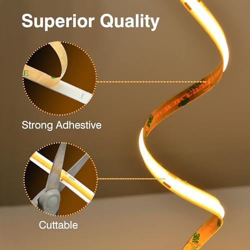 Pandery COB LED Strip Lights Natural White,24V Dimmable led Light Strip KIT with Remote and app Control,4000K 65FT/20m 8mm Wide Ra>90 Cuttable Flexible Strip Lights for Bedroom,Shelf,Cabinet - Image 4