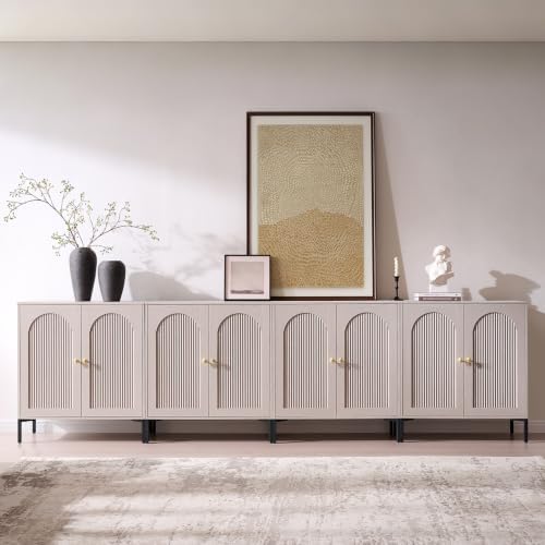 IFBUY 123.5" W Mid Century Modern TV Stands for Living Room, Light Grey - Image 3