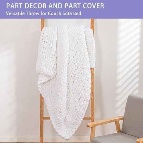 Bigacogo Chunky Knit Throw Blanket for Couch, 60x80 inches, Pure White - Image 4