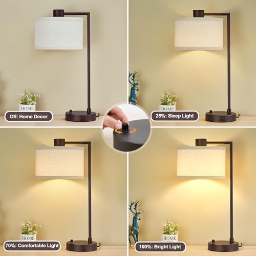Luvkczc Table Lamp Set of 2, Dimmable Bedside Lamp for Night Stand, USB A+C - Image 3