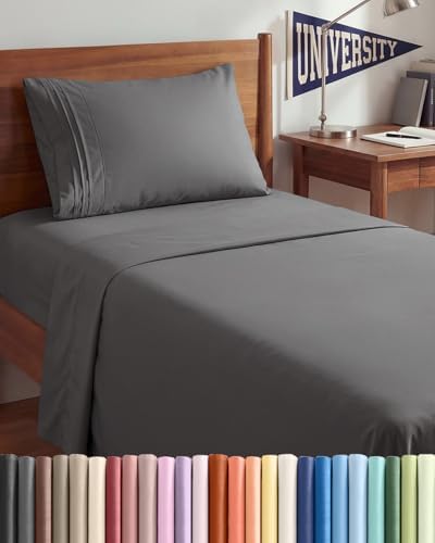 Twin XL 3 Piece Sheet Set - College Dorm Room Essentials - Dark Grey by CGKUnlimited