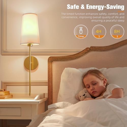 NIORSUN Gold Battery Operated Wall Sconce Set of 2,Rechargeable Wall Lights with 10400mAh Dimmable Detachable Bulbs and Remote,9 Colors Wireless Sconces for Bedroom Living Room Hallway - Image 6