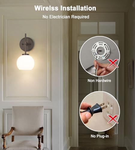 Oil Rubbed Bronze Wireless Rechargeable Wall Sconces Set of 2, Battery Operated Wall Lights with Remote Control, LED Dimmable Wall Lamp with Opal White Glass Shade, 12 Colors RGB & 3 CCT Bulb - Image 3