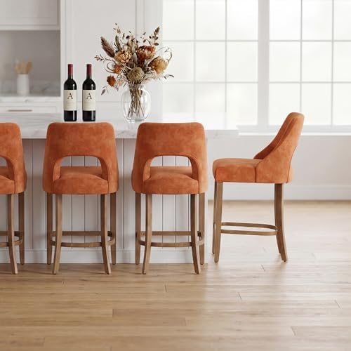 UVV Bar Stools Set of 6, Upholstered Counter Height Bar Stools, Modern Counter Stools with Wood Legs for Kitchen Island Dining Room Bar, Orange - Image 3