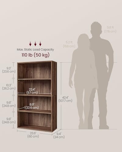 VASAGLE 4-Tier Bookshelf, Storage Organizer, 23.6 x 9.4 x 42.4 Inches - Image 5
