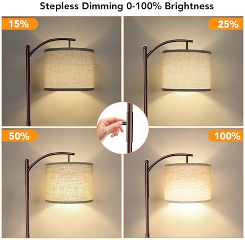 ROTTOGOON Dimmable Floor Lamp, Arc Floor Lamps for Living Room, Stepless Dimming Modern Standing Lamp with Linen Shade, Tall Lamp for Bedroom Office Dining Room- Brown - Image 5