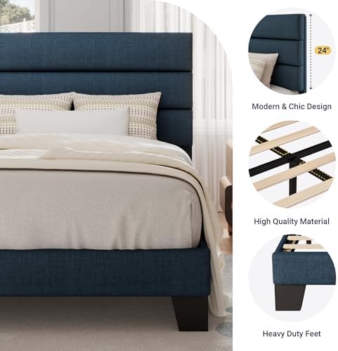 Allewie Twin Size Platform Bed Frame with Fabric Upholstered Headboard - Image 6