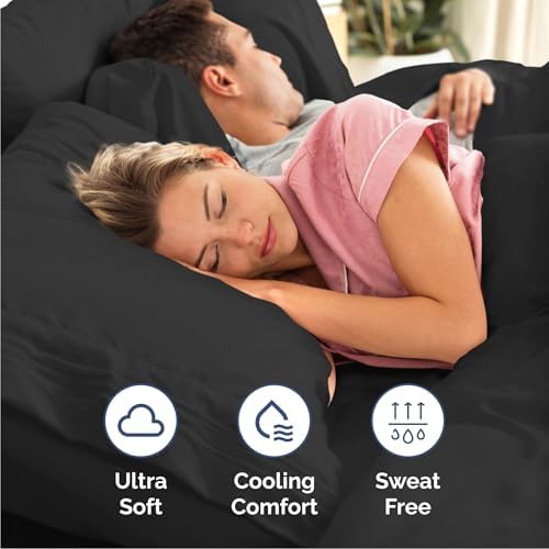Queen Size 4 Piece Sheet Set - Comfy Breathable & Cooling Sheets - Black - Image 4