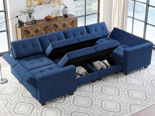 Belffin Modular Sectional Sleeper Sofa with Storage Seat Reversible Modular Couch Bed for Living Room Blue - Image 3