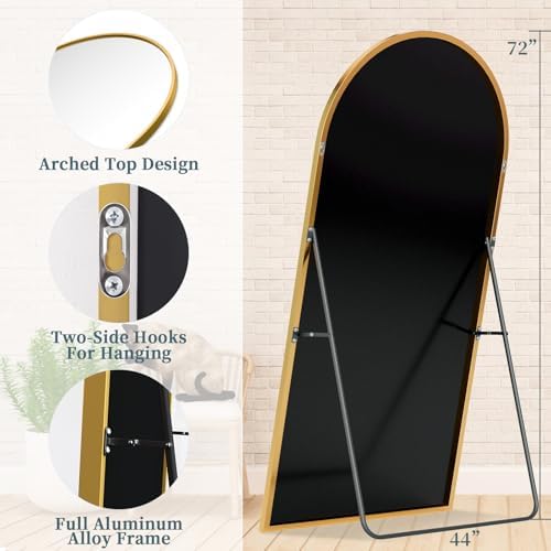 72"x44" Arched Full Length Mirror with Stand,Full Body Floor Mirror - Image 5