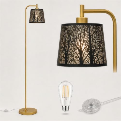 Arc Floor Lamp for Living Room, Black Tree Cutout Metal Shade by Unknown