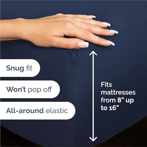 King Size 4 Piece Sheet Set - Comfy Breathable & Cooling Sheets - Navy Blue - Image 3