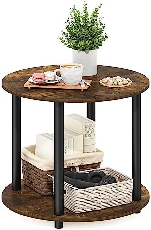 Furinno Turn-N-Tube Toolless 2-Tier Round Coffee Table, Amber Pine - Image 5