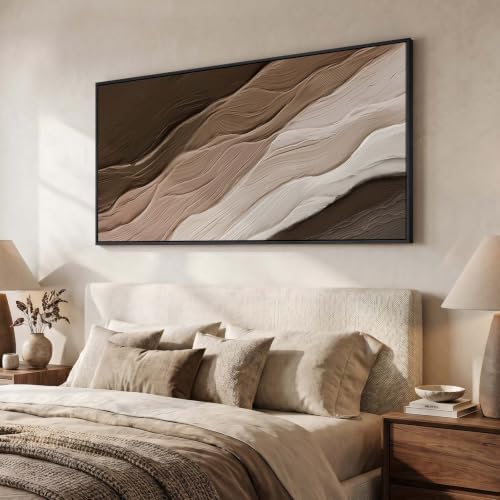 Large Framed Neutral Brown Beige Abstract Wall Art for Living Room 60x30 In - Image 2