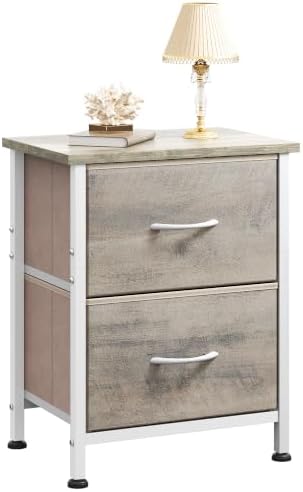WLIVE Nightstand, 2 Drawer Dresser for Bedroom, Small Dresser with 2 Drawers, Bedside Furniture, Night Stand, End Table with Fabric Bins for Bedroom, Closet, College Dorm, Greige Oak by WLIVE