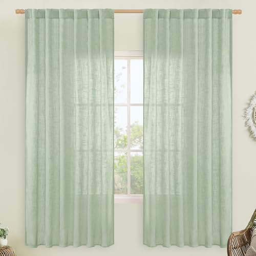 LAMIT Fresh Green 72 inch Linen Textured Curtains for Living Room 2 Panels by LAMIT