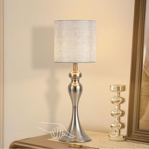 Cordless Table Lamp Rechargeable, Battery Fabric Bedside Touch Light Nickel by KARTOOSH