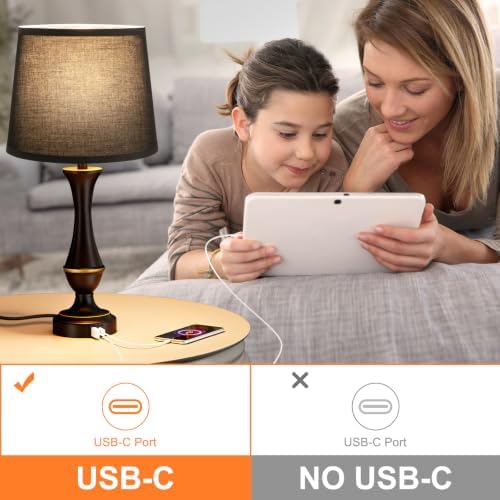 Touch Lamps for Nightstand, 3 Way Dimmable Lamps for Bedroom with USB C+A - Image 5