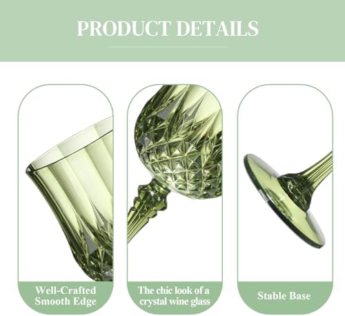 XUWAIDSGN 16 Pcs 7oz Plastic Vintage Wine Glasses Drinking Glasses Unbreakable Wedding Glassware Crystal Water Goblets Reusable Drinkware Vintage Champagne Flutes (16, Dark Green) - Image 4
