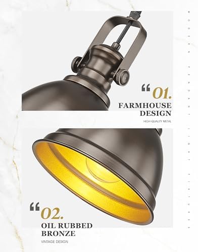 2-Pack 8" Pendant Lights Kitchen Island, Oil Rubbed Bronze - Image 3