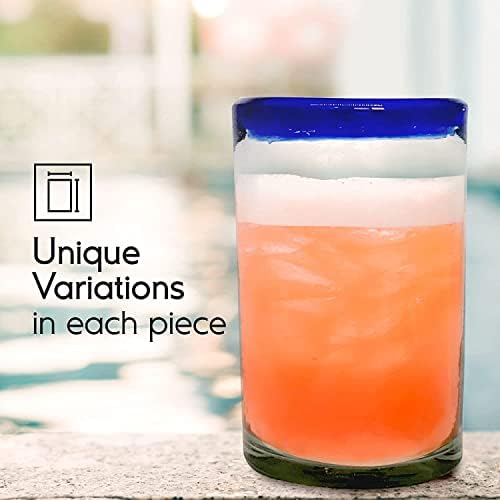 Cobalt Blue Rim 14 oz Drinking Glasses (set of 6), Recycled Glass, Lead-free, Toxin-Free (Drinking) - Image 5