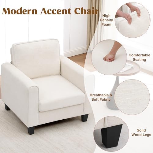 Accent Chairs for Living Room, Upholstered Living Room Chairs, Mid Century Modern Reading Chair for Bedroom, Comfy Armchair Single Sofa Side Chair for Office, Small Room, Beige - Image 4