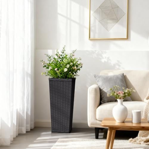 30 Inch Tall Plastic Planters(Set of 2) with Drainage Holes, Black - Image 2