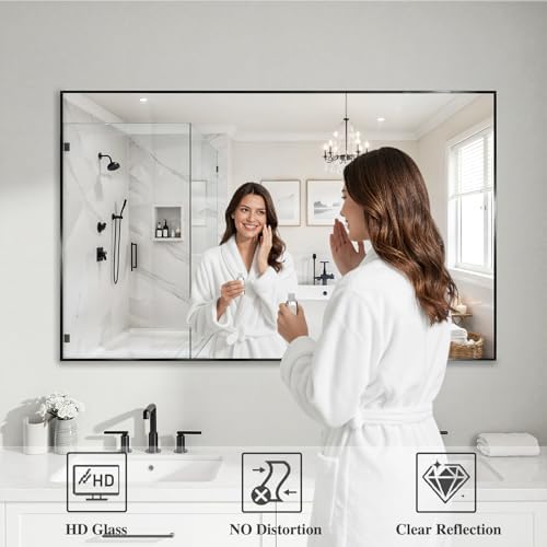 Koonmi Black Mirrors for Wall, 30x48 Inch Bathroom Mirror, Rectangular Wall Mirror for Living Room Bedroom Bathroom, Hangs Horizontally or Vertically - Image 3