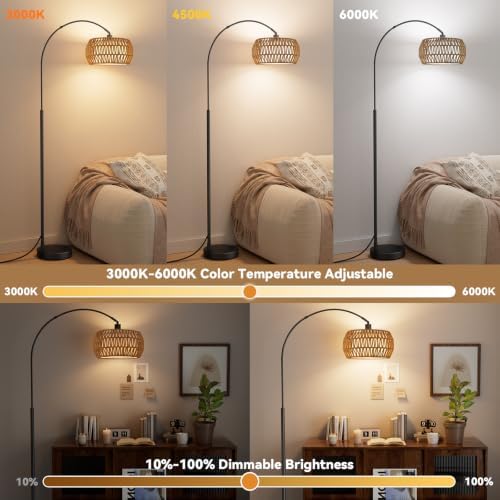Ambimall Boho Arc Floor Lamp, Color Temperatures and Brightness Adjustable - Image 3