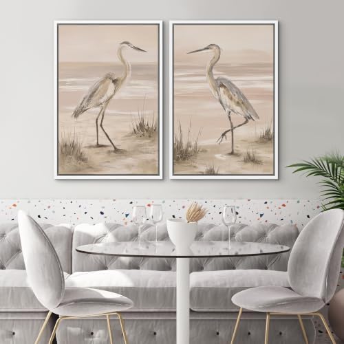 SIGNWIN Framed Canvas Print Wall Art Set Neutral Beach Wildlife Illustrations Modern Art Rustic Ultra for Living Room, Bedroom, Office - 24"x36"x2 WHITE - Image 2