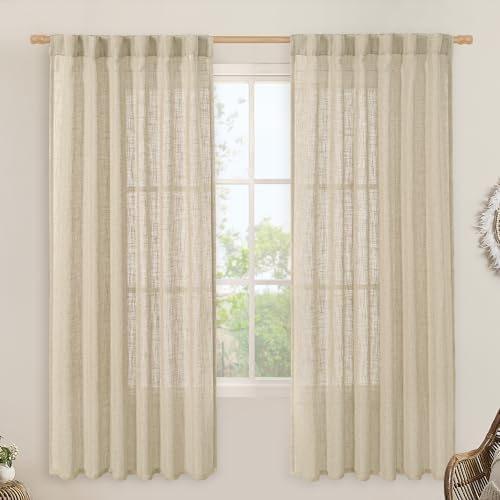 LAMIT Natural Sheer Linen Curtains for Bedroom 72 Inch Length 2 Panels by LAMIT